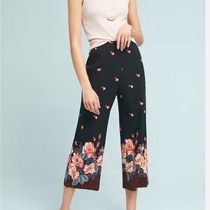 Anthropologie Black Floral Wide-Leg Pants